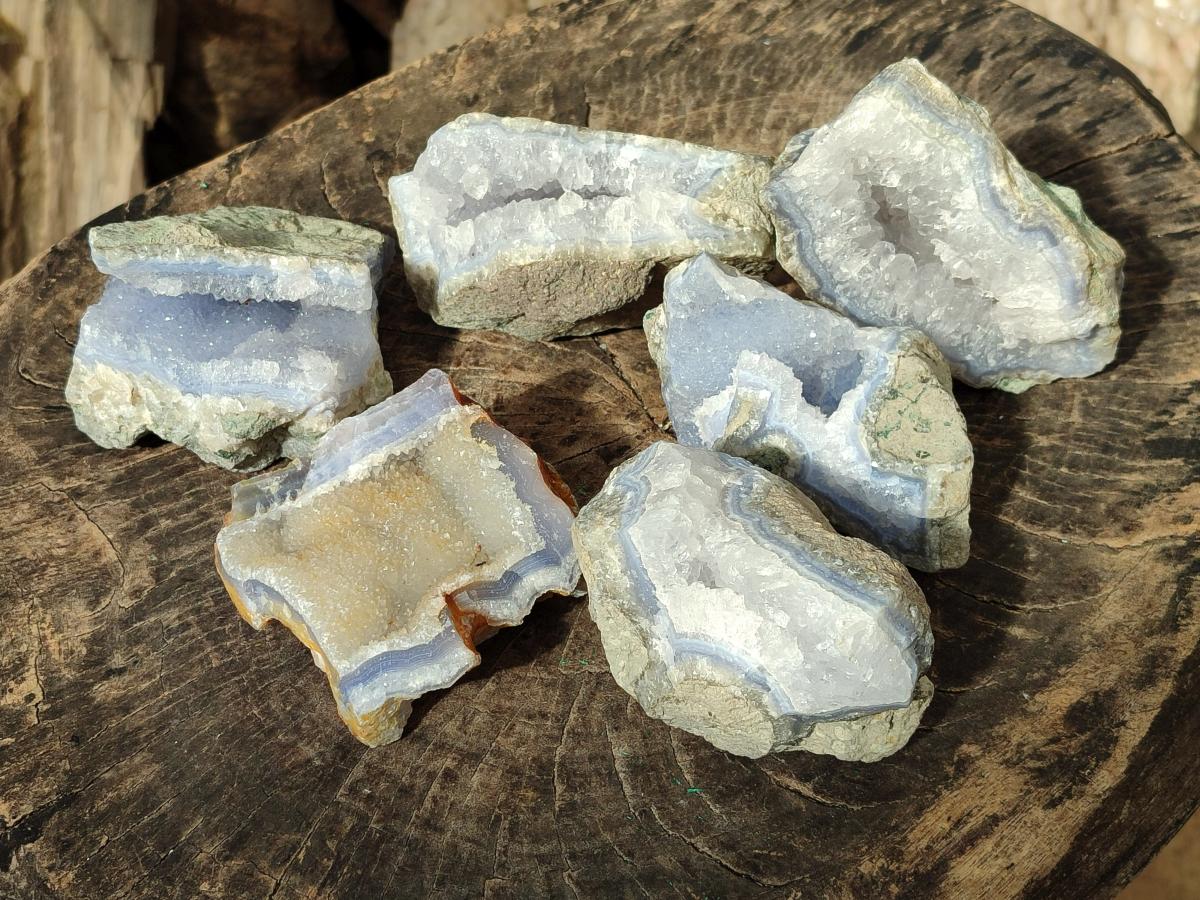 Natural Large Blue Lace Agate Geode Specimens x 6 From Nsanje, Malawi - Toprock Gemstones and Minerals 