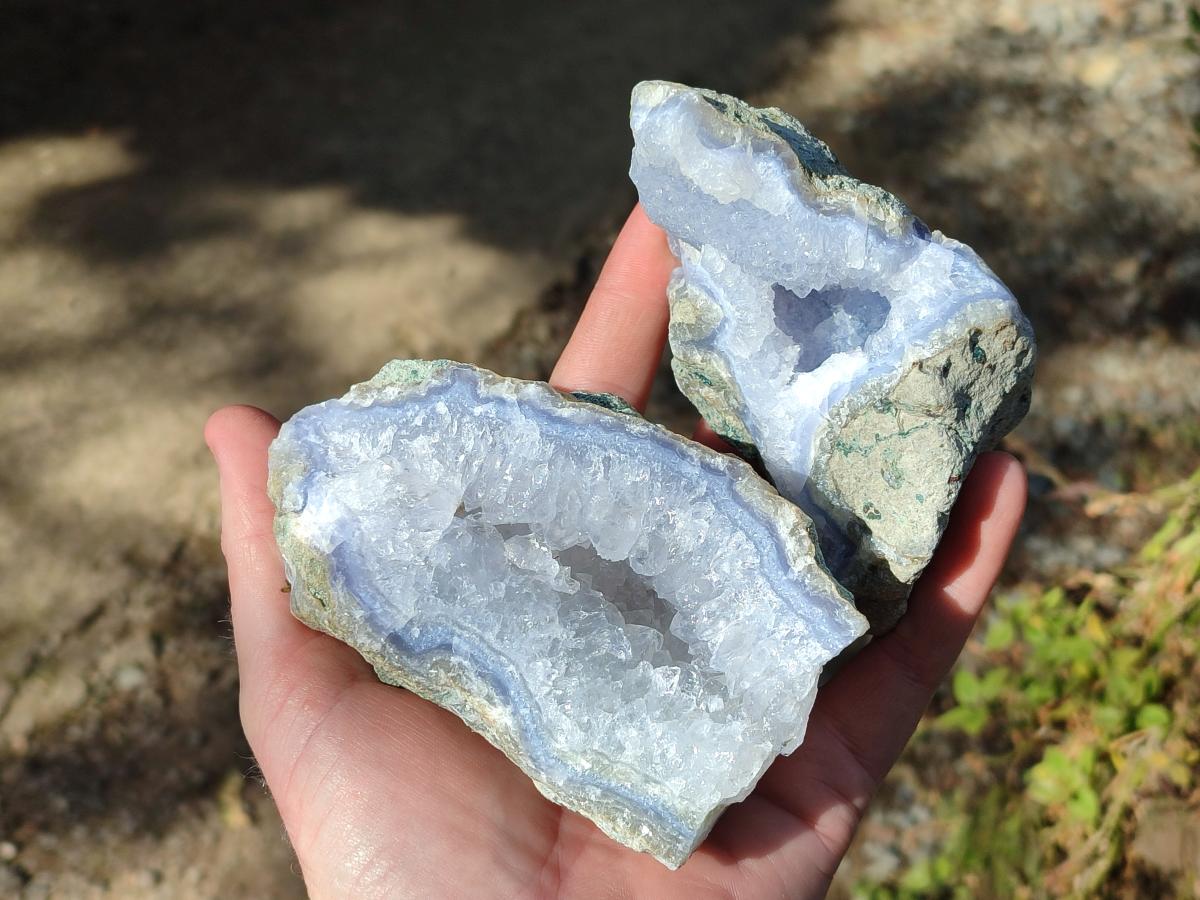 Natural Large Blue Lace Agate Geode Specimens x 6 From Nsanje, Malawi - Toprock Gemstones and Minerals 