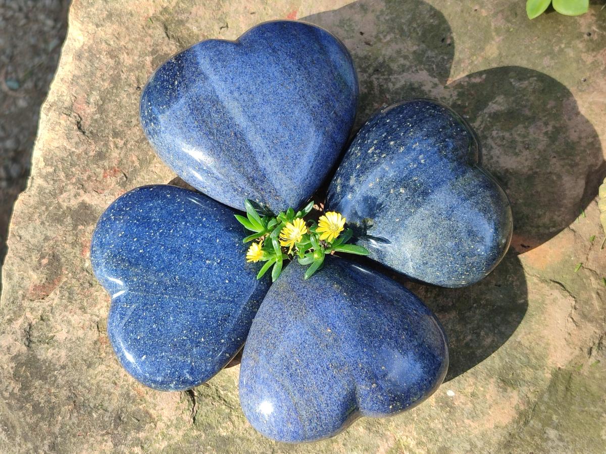 Polished Lazulite Hearts x 4 From Madagascar - Toprock Gemstones and Minerals 