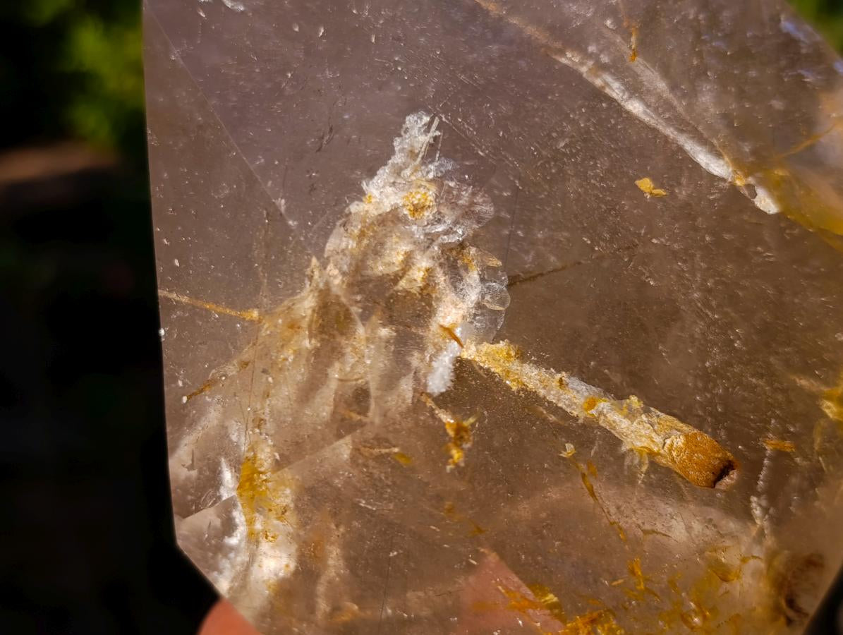 Polished Large Window Quartz Crystal with White Tourmalinated Needle Inclusions x 1 From Madagascar