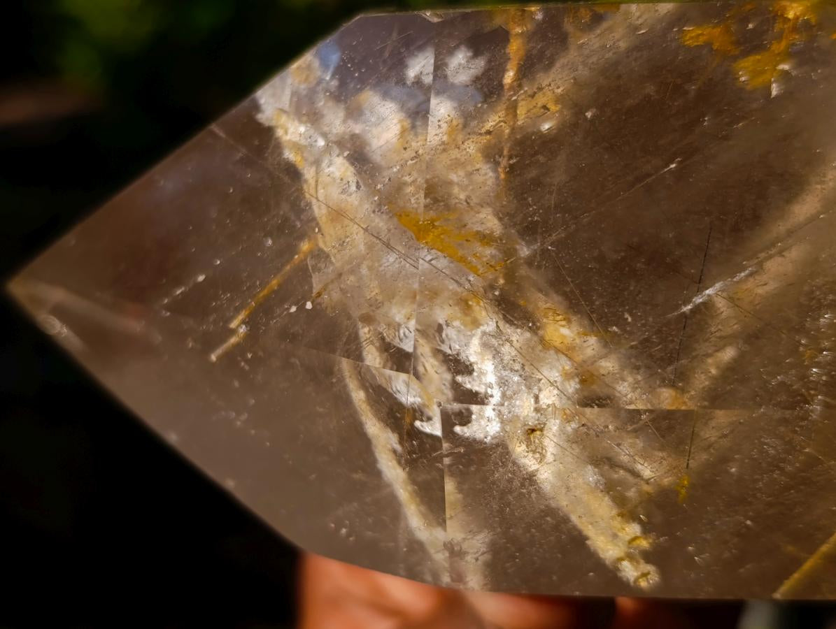 Polished Large Window Quartz Crystal with White Tourmalinated Needle Inclusions x 1 From Madagascar