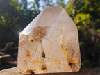 Polished Large Window Quartz Crystal with White Tourmalinated Needle Inclusions x 1 From Madagascar