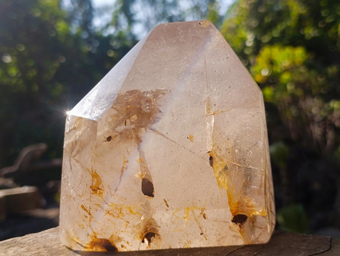 Polished Large Window Quartz Crystal with White Tourmalinated Needle Inclusions x 1 From Madagascar