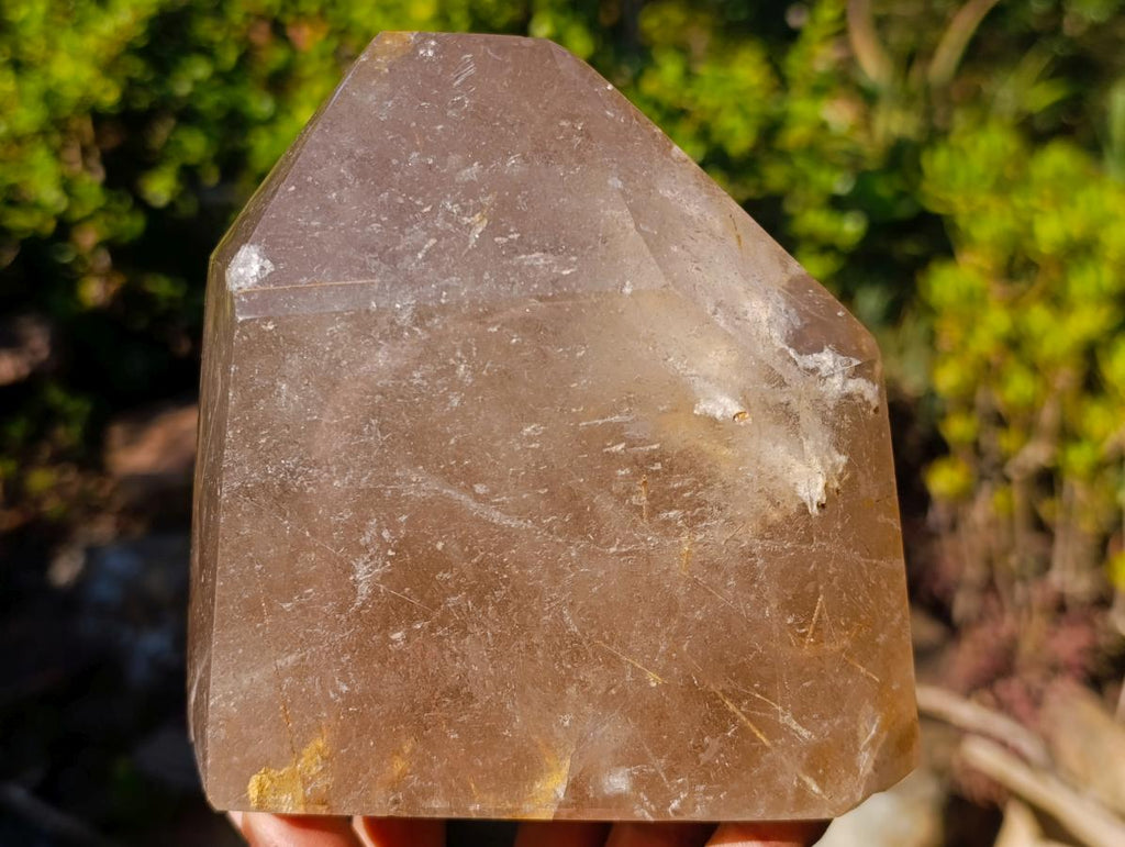 Polished Large Window Quartz Crystal with White Tourmalinated Needle Inclusions x 1 From Madagascar