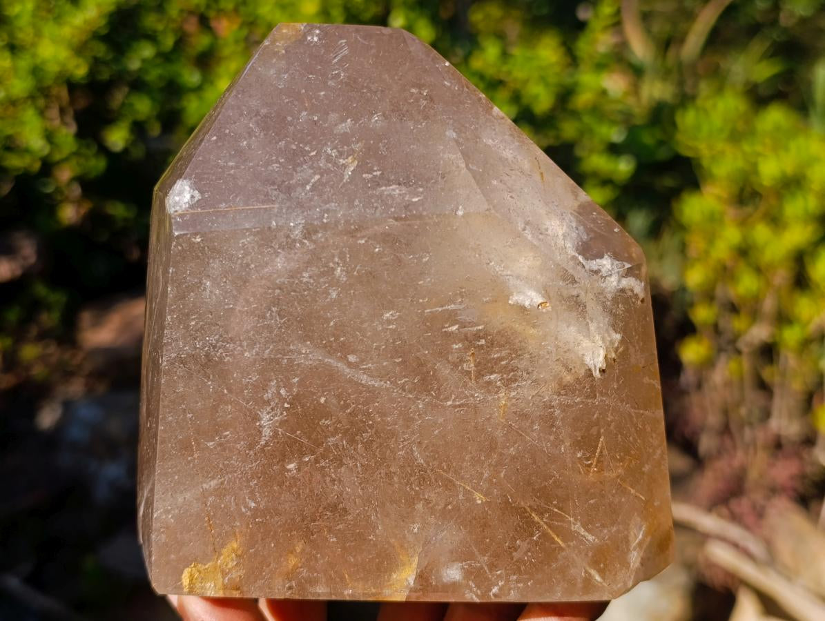 Polished Large Window Quartz Crystal with White Tourmalinated Needle Inclusions x 1 From Madagascar