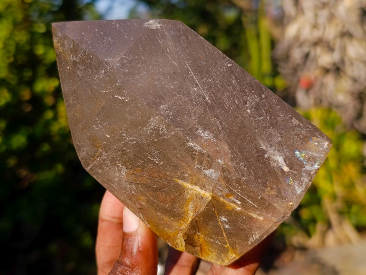 Polished Large Window Quartz Crystal with White Tourmalinated Needle Inclusions x 1 From Madagascar