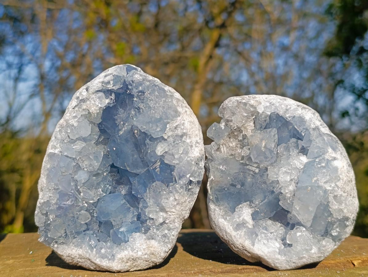 Natural Blue Celestite Geode Specimens x 3 From Sakoany, Madagascar