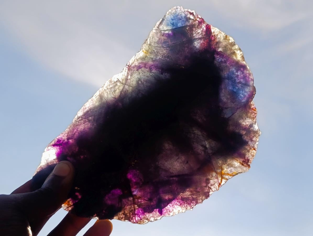 Polished One Side Watermelon Fluorite Slices x 2 From Uis, Namibia