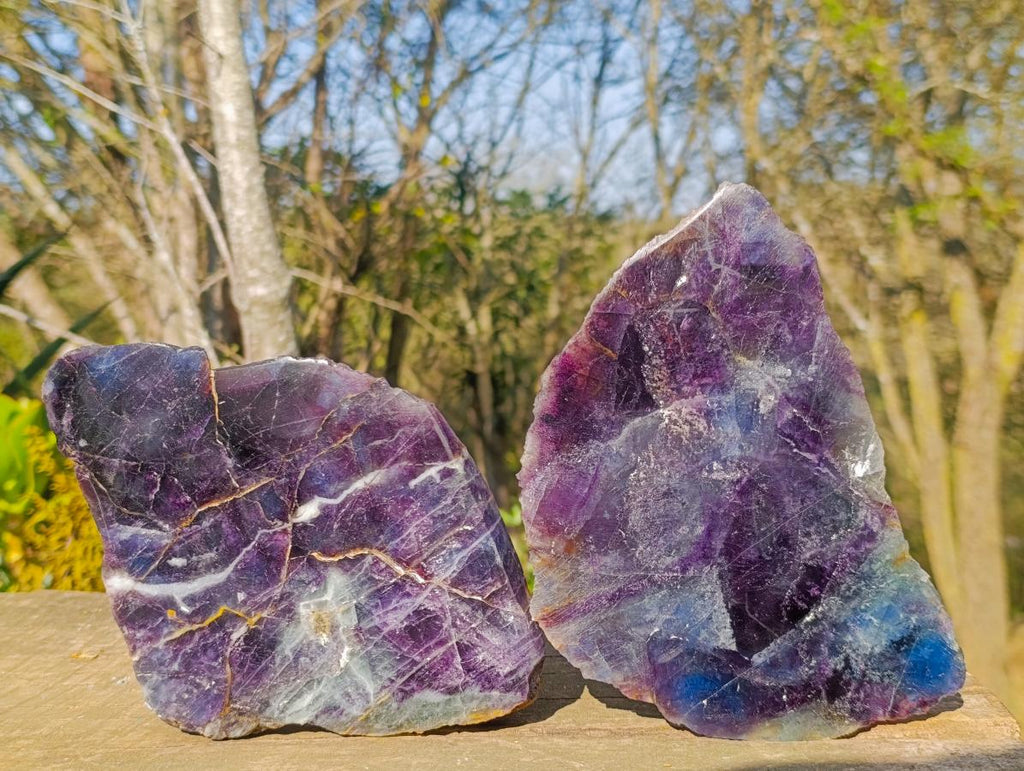 Polished One Side Watermelon Fluorite Slices x 2 From Uis, Namibia