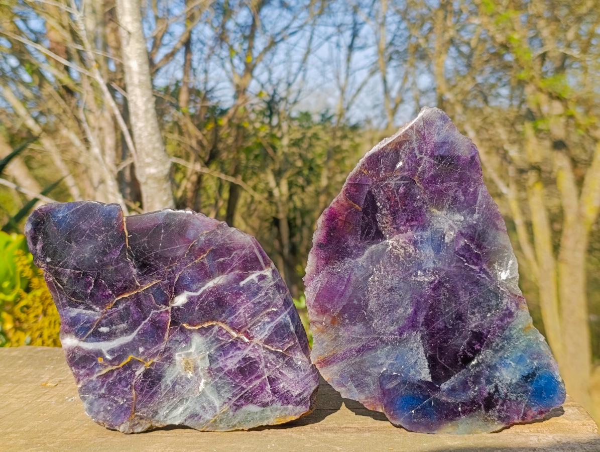Polished One Side Watermelon Fluorite Slices x 2 From Uis, Namibia