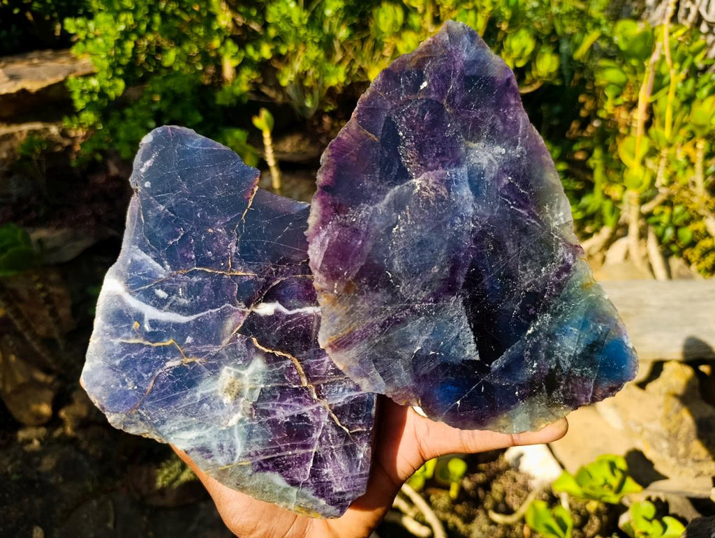 Polished One Side Watermelon Fluorite Slices x 2 From Uis, Namibia
