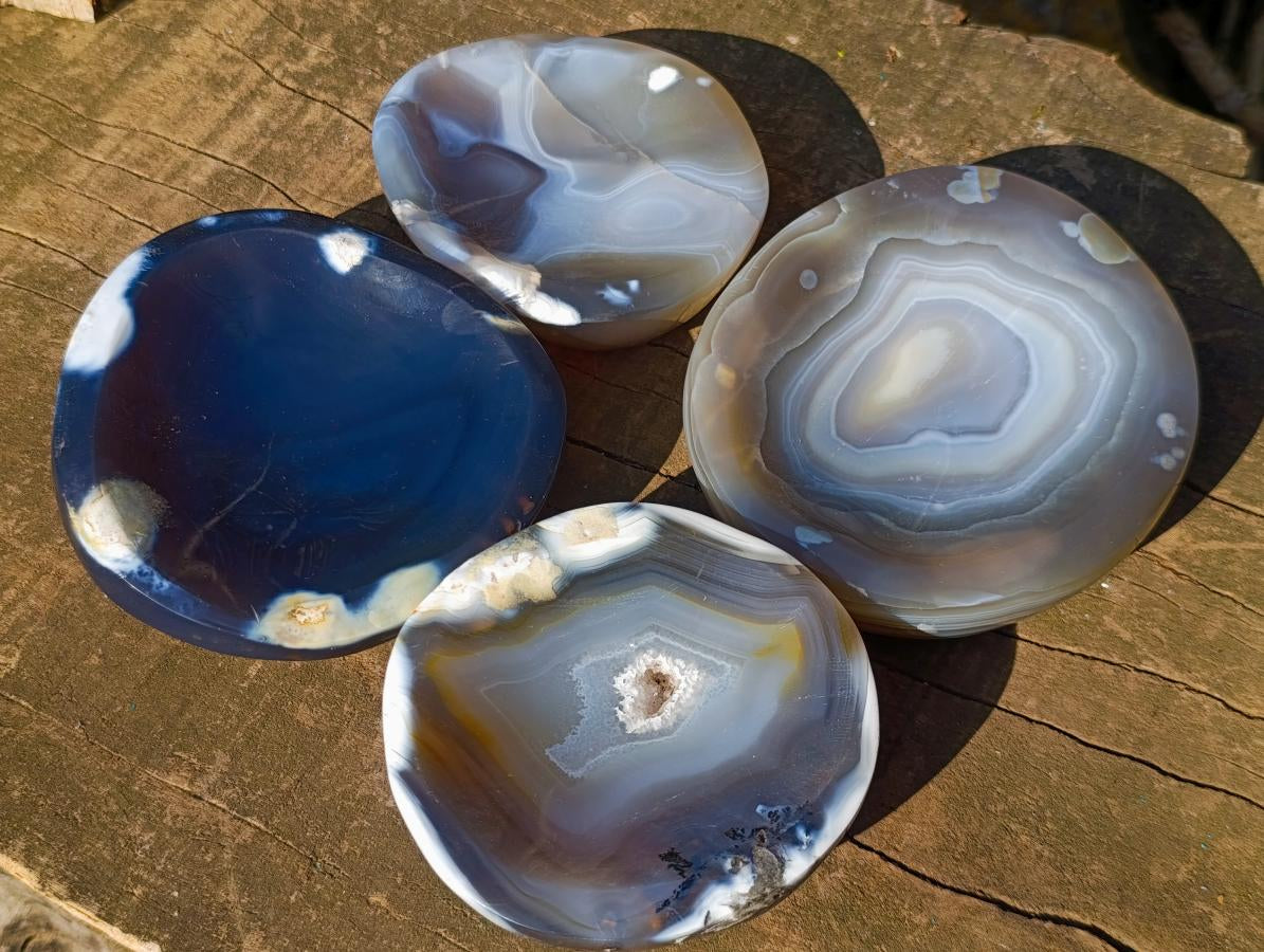 Polished Banded Agate Bowls x 4 From Madagascar