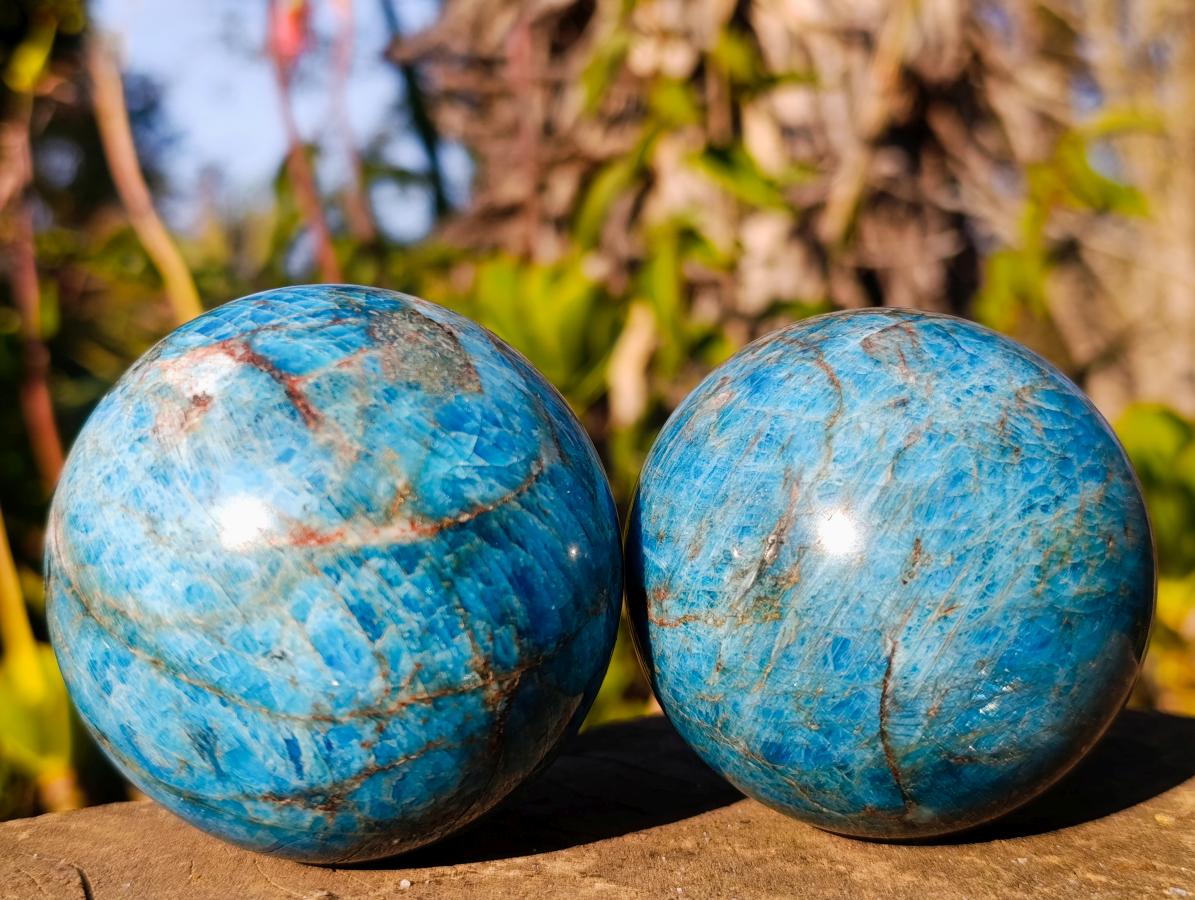Polished Blue Apatite Spheres x 4 From Betroka, Madagascar