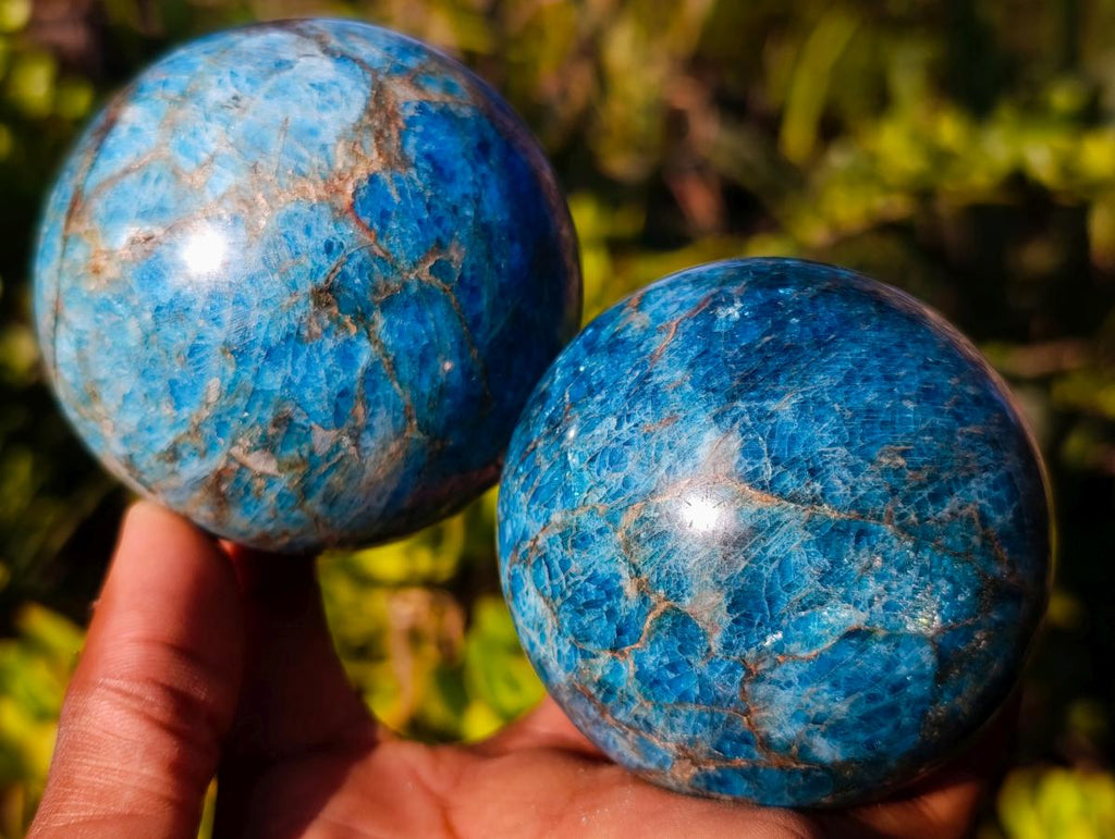 Polished Blue Apatite Spheres x 4 From Betroka, Madagascar