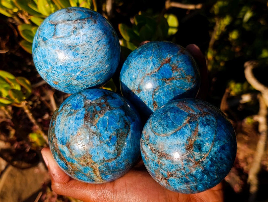 Polished Blue Apatite Spheres x 4 From Betroka, Madagascar