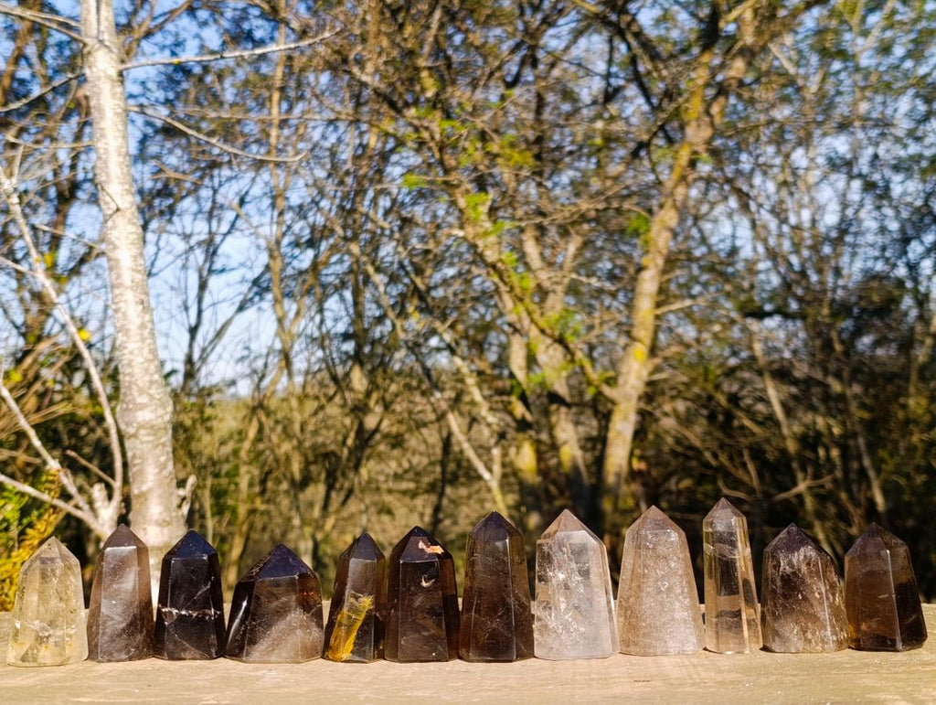 Polished Smokey Quartz Display Crystals x 12 From Madagascar
