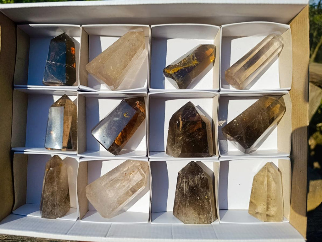 Polished Smokey Quartz Display Crystals x 12 From Madagascar