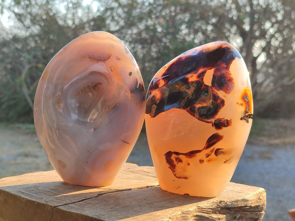 Polished Banded Agate Standing Display Pieces x 2 From Madagascar - Toprock Gemstones and Minerals 