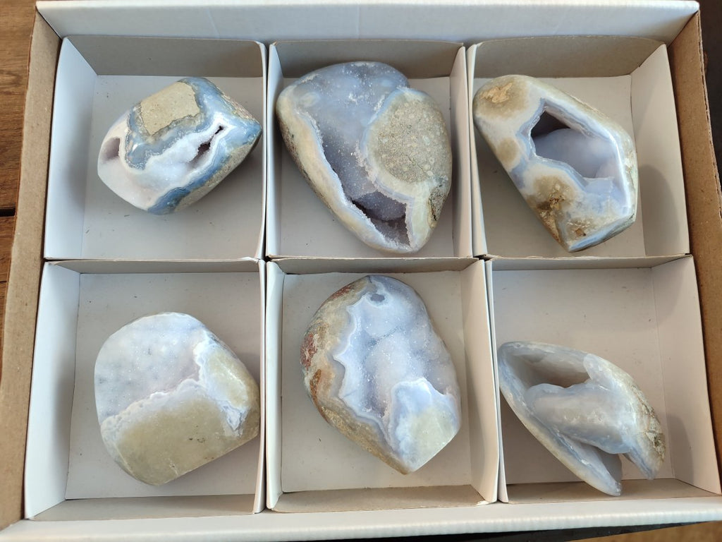 Polished Blue Lace Agate Standing Display Pieces x 6 From Nsanje, Malawi - Toprock Gemstones and Minerals 