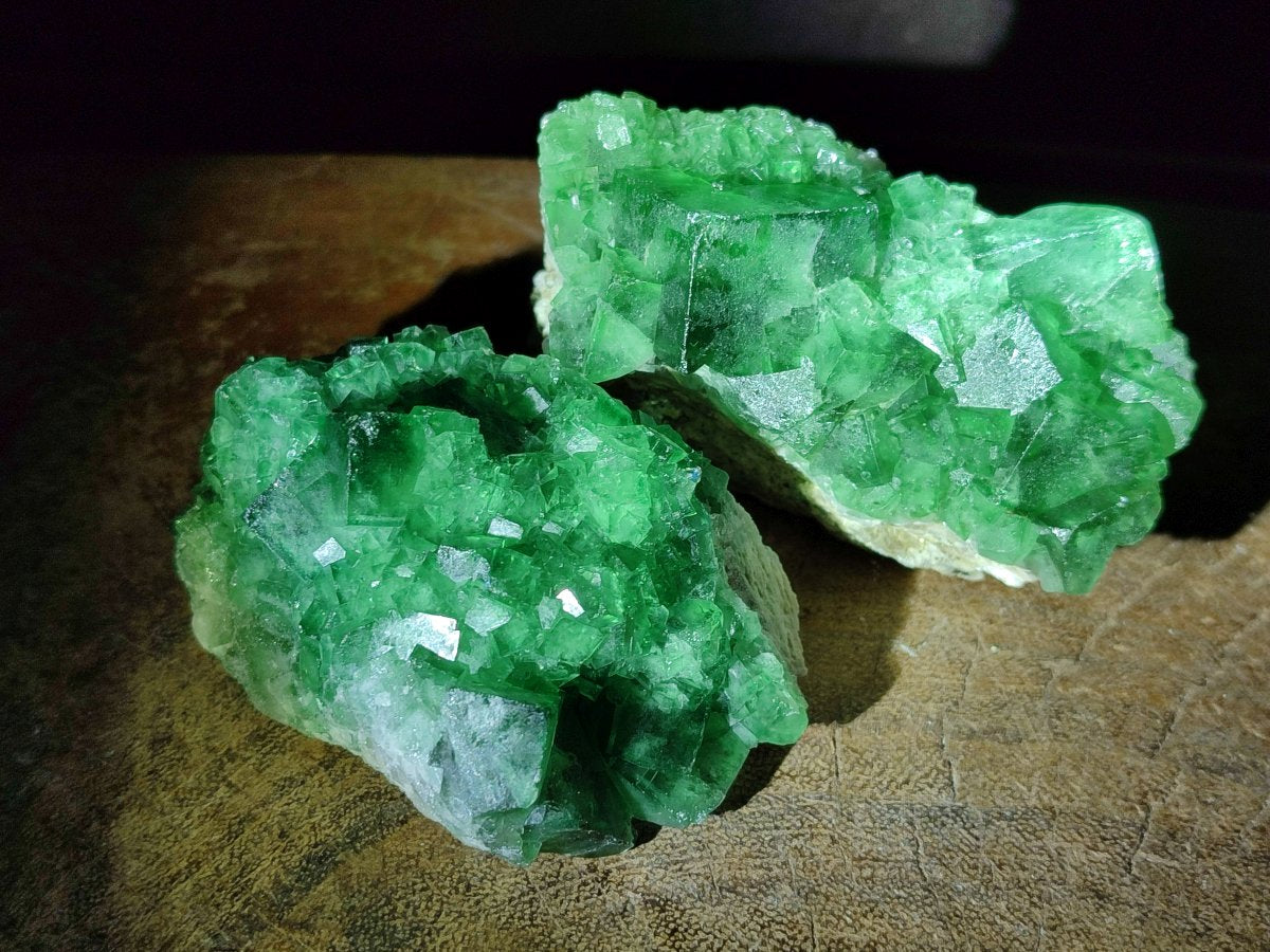 Natural Green Cubic Fluorite Specimens x 6 From Mandrosonoro, Madagascar - Toprock Gemstones and Minerals 