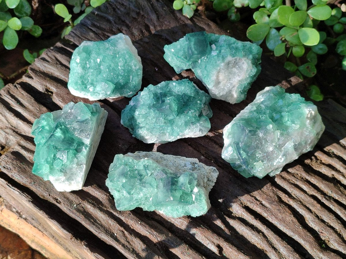 Natural Green Cubic Fluorite Specimens x 6 From Mandrosonoro, Madagascar - Toprock Gemstones and Minerals 
