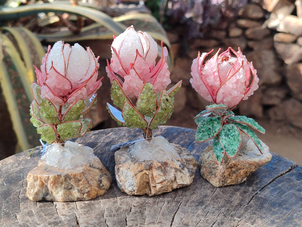 Hand Made Gemstone Protea Flowers x 6 From South Africa - Toprock Gemstones and Minerals 
