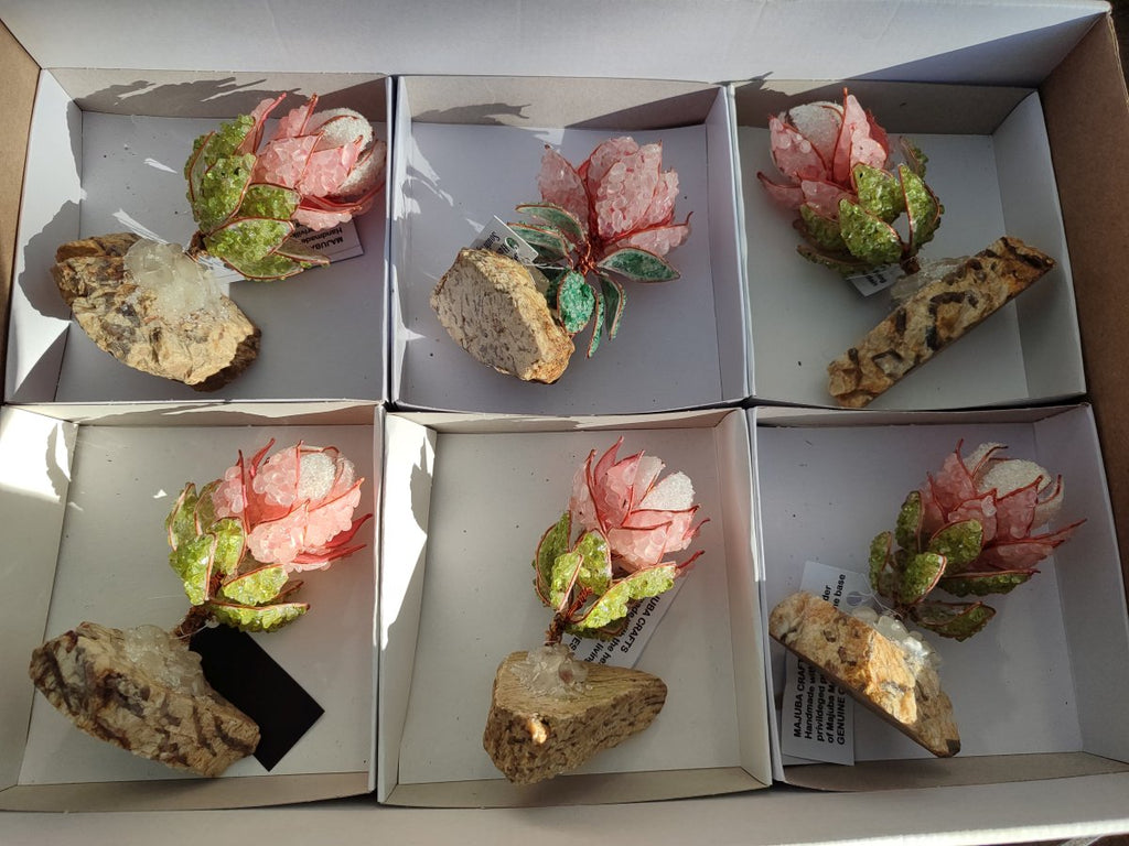 Hand Made Gemstone Protea Flowers x 6 From South Africa - Toprock Gemstones and Minerals 