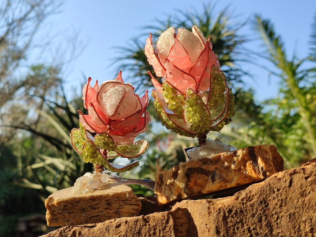 Hand Made Gemstone Protea Flowers x 6 From South Africa - Toprock Gemstones and Minerals 