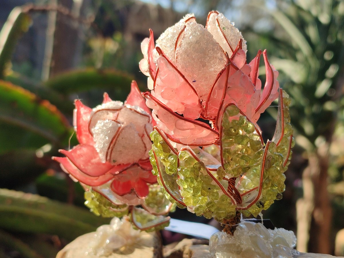 Hand Made Gemstone Protea Flowers x 6 From South Africa - Toprock Gemstones and Minerals 