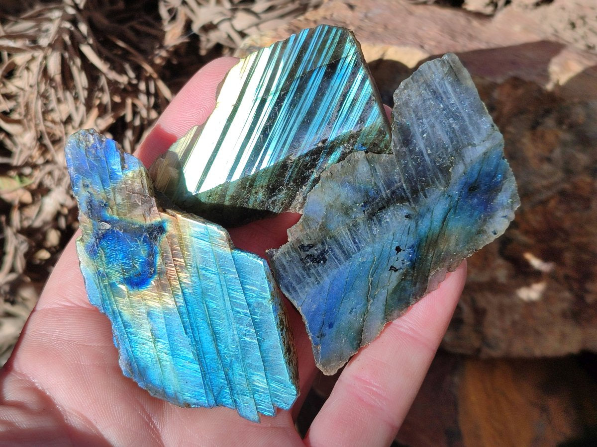 Polished on One Side Labradorite Slices x 35 From Madagascar - Toprock Gemstones and Minerals 