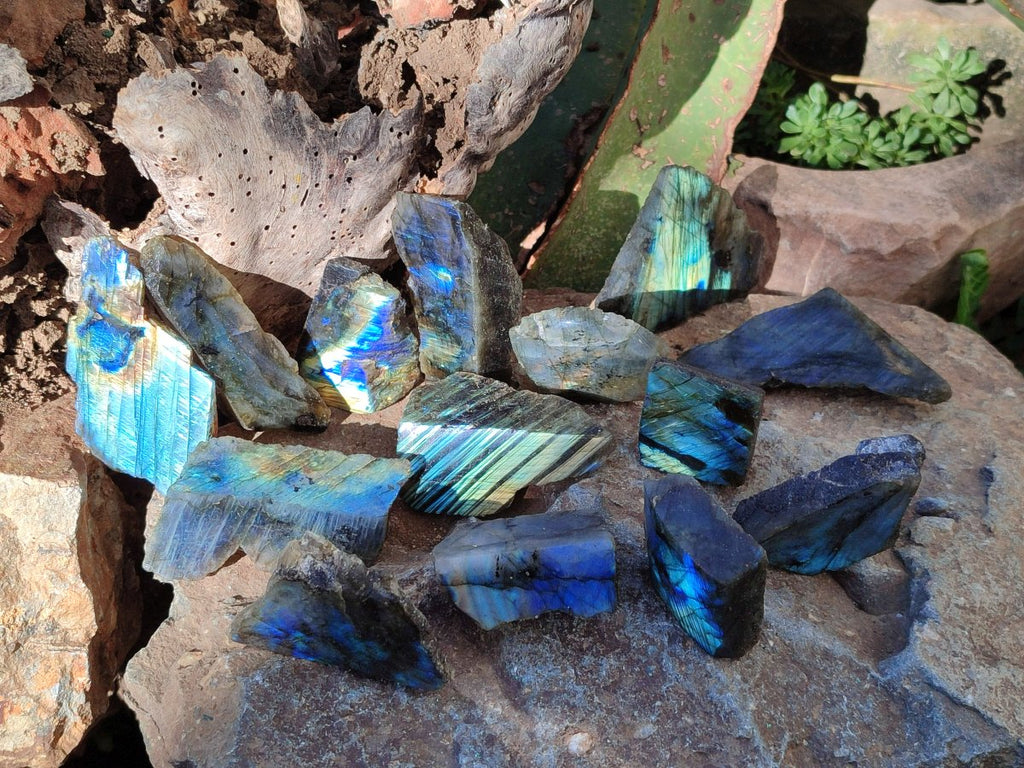 Polished on One Side Labradorite Slices x 35 From Madagascar - Toprock Gemstones and Minerals 
