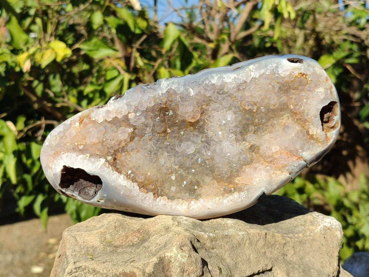 Polished Crystal Centred Agate Geodes x 3 From Maintirano, Madagascar - Toprock Gemstones and Minerals 