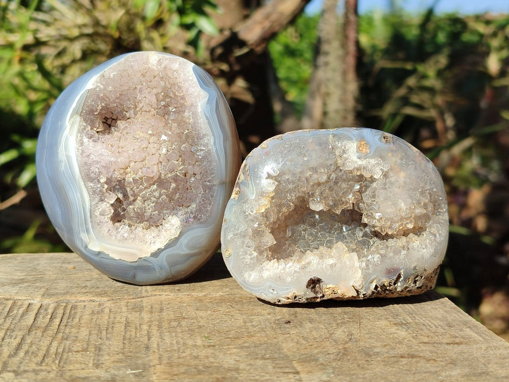 Polished Crystal Centred Agate Geodes x 3 From Maintirano, Madagascar - Toprock Gemstones and Minerals 