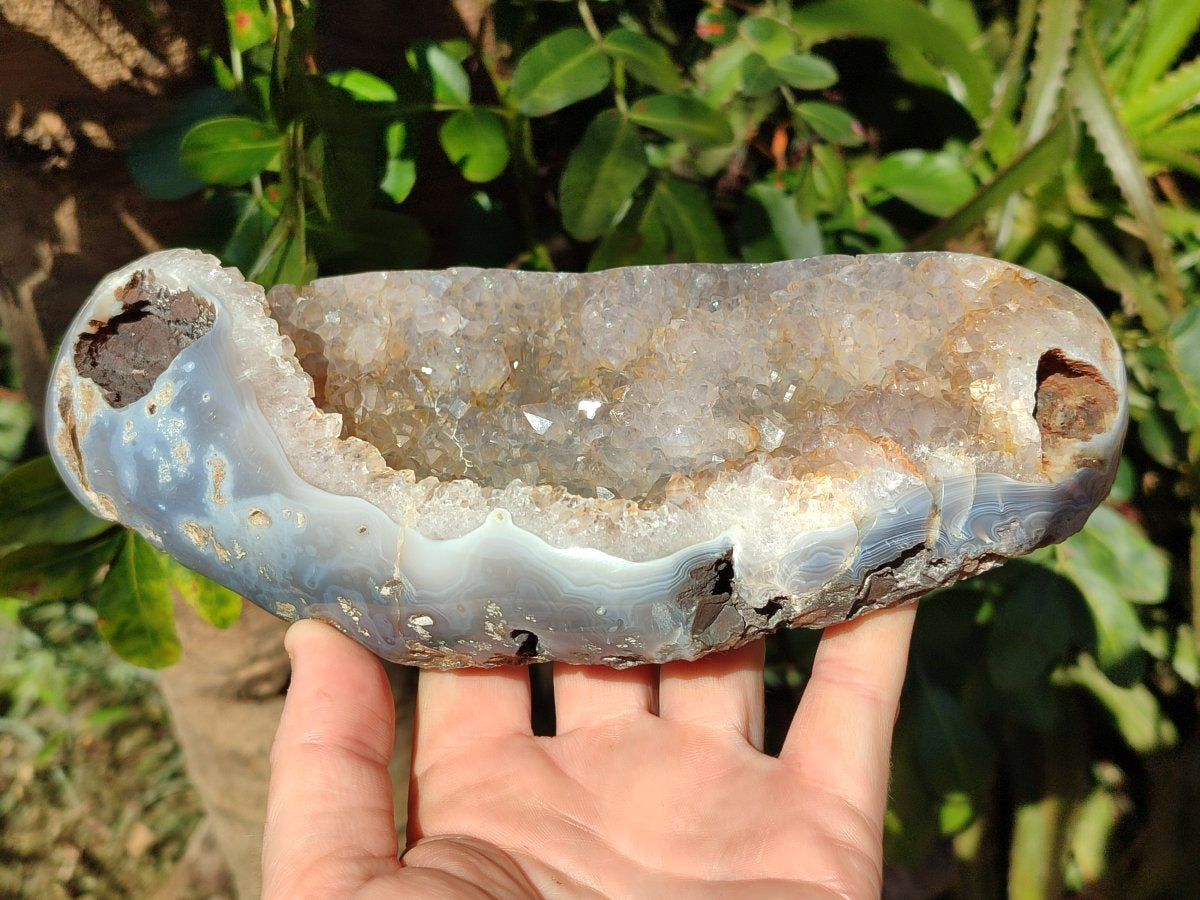 Polished Crystal Centred Agate Geodes x 3 From Maintirano, Madagascar - Toprock Gemstones and Minerals 