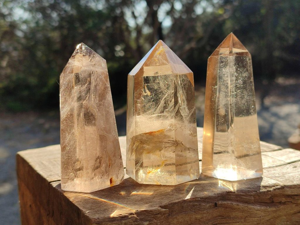 Polished Smokey Window Quartz Crystals x 6 From Madagascar - Toprock Gemstones and Minerals 