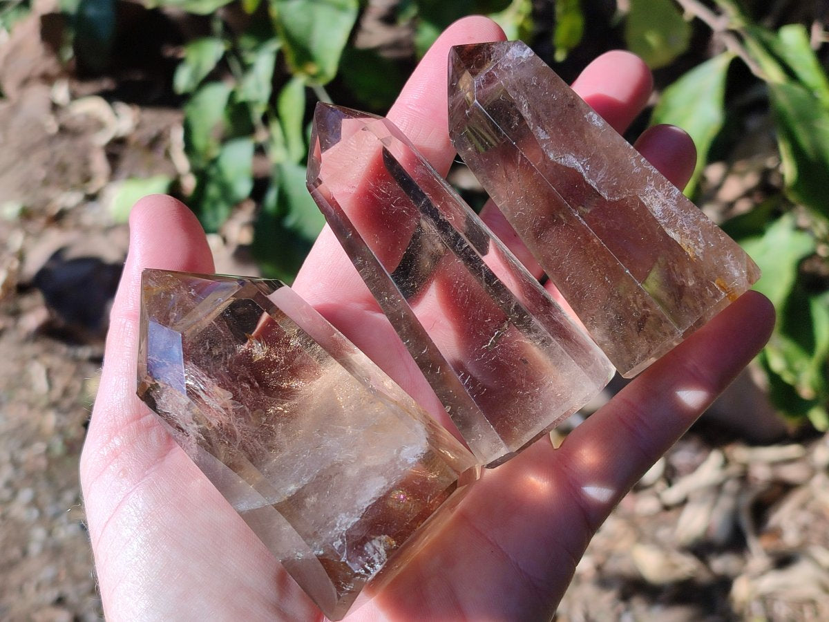 Polished Smokey Window Quartz Crystals x 6 From Madagascar - Toprock Gemstones and Minerals 