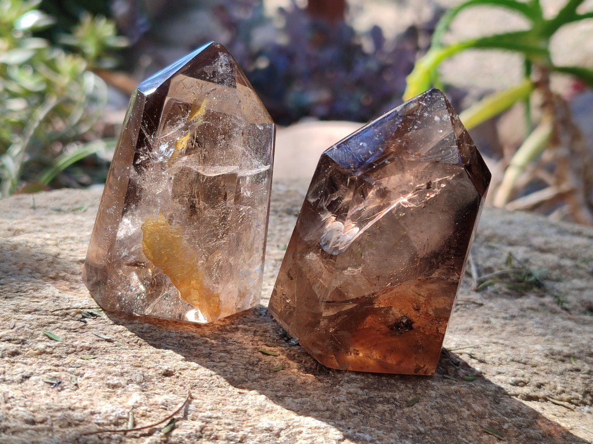 Polished Smokey Window Quartz Crystals x 6 From Madagascar - Toprock Gemstones and Minerals 