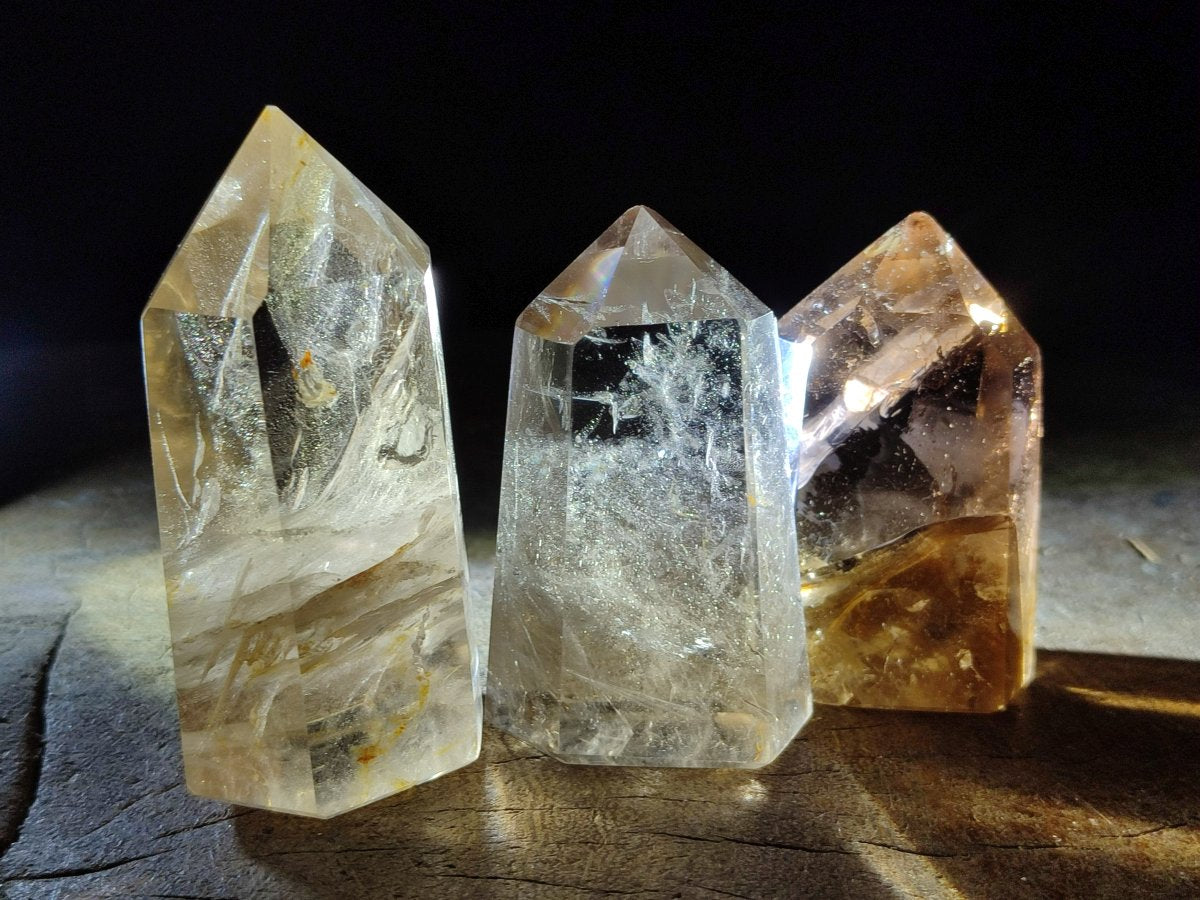 Polished Smokey Window Quartz Crystals x 6 From Madagascar - Toprock Gemstones and Minerals 