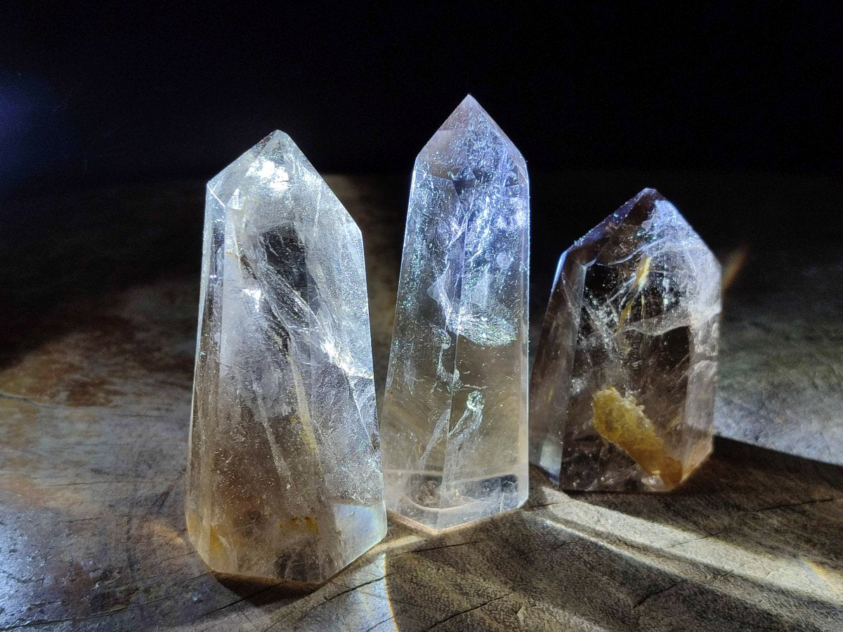 Polished Smokey Window Quartz Crystals x 6 From Madagascar - Toprock Gemstones and Minerals 