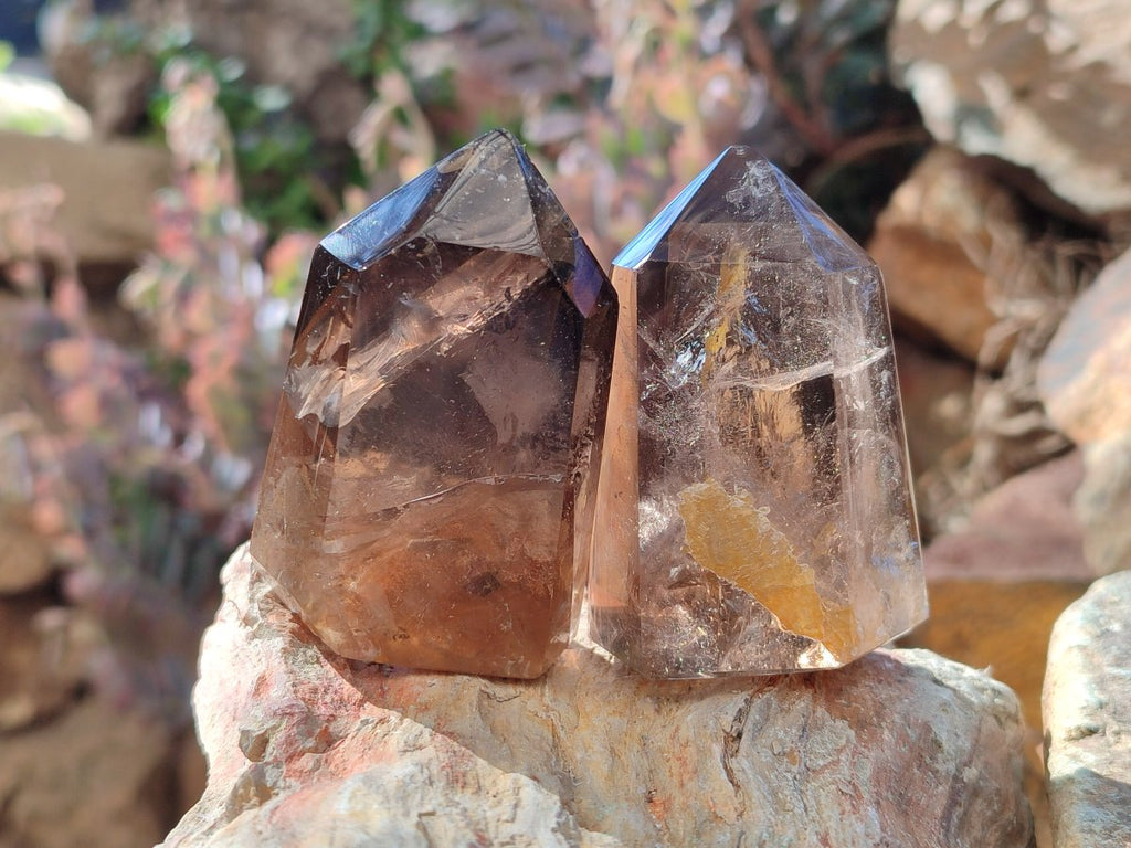 Polished Smokey Window Quartz Crystals x 6 From Madagascar - Toprock Gemstones and Minerals 