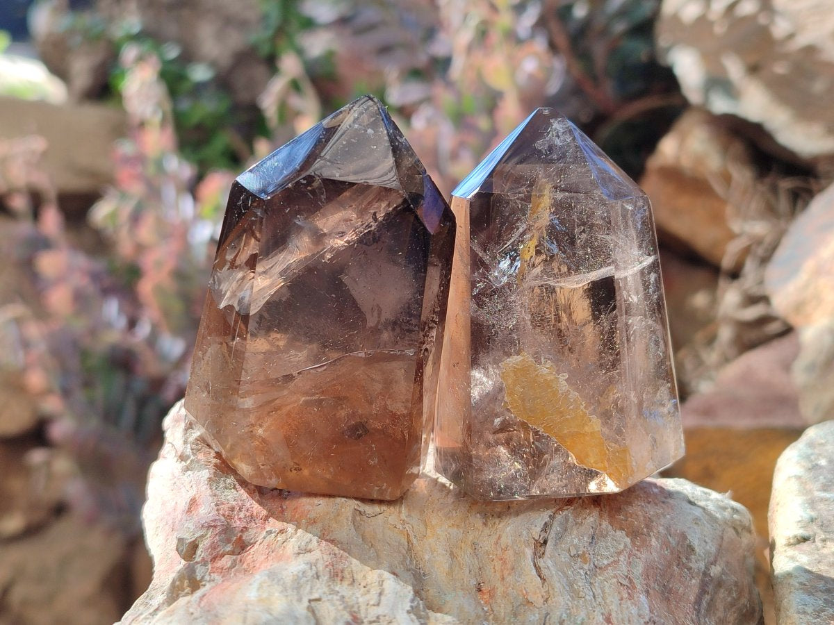 Polished Smokey Window Quartz Crystals x 6 From Madagascar - Toprock Gemstones and Minerals 