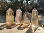 Polished Smokey Window Quartz Crystals x 6 From Madagascar - Toprock Gemstones and Minerals 
