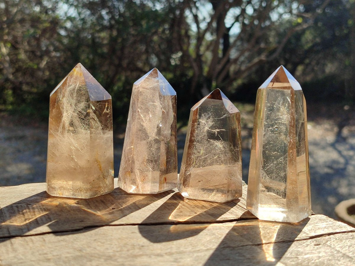Polished Smokey Window Quartz Crystals x 6 From Madagascar - Toprock Gemstones and Minerals 