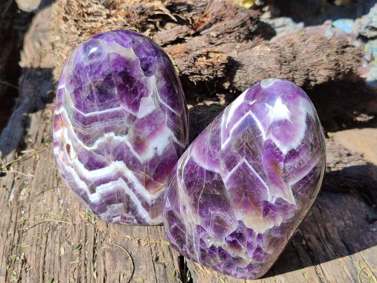 Polished Chevron Amethyst Standing Display Pieces x 3 From Zambia - Toprock Gemstones and Minerals 