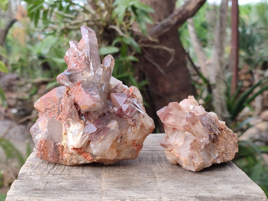 Natural Red Hematoid Phantom Quartz Crystal Clusters x 3 From Karoi, Zimbabwe - Toprock Gemstones and Minerals 