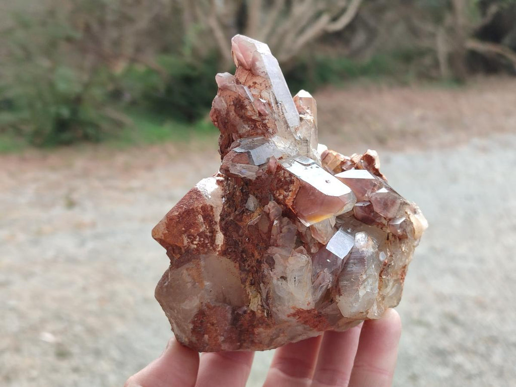 Natural Red Hematoid Phantom Quartz Crystal Clusters x 3 From Karoi, Zimbabwe - Toprock Gemstones and Minerals 