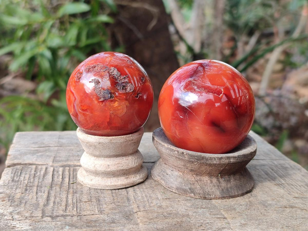 Polished Small Carnelian Agate Gemstone Spheres x 6 From Madagascar - Toprock Gemstones and Minerals 