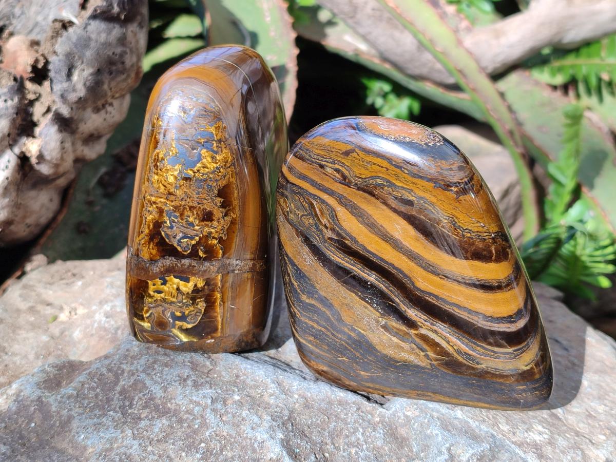 Polished Golden Tigers Eye Standing Display Pieces x 3 From Prieska, South Africa - Toprock Gemstones and Minerals 