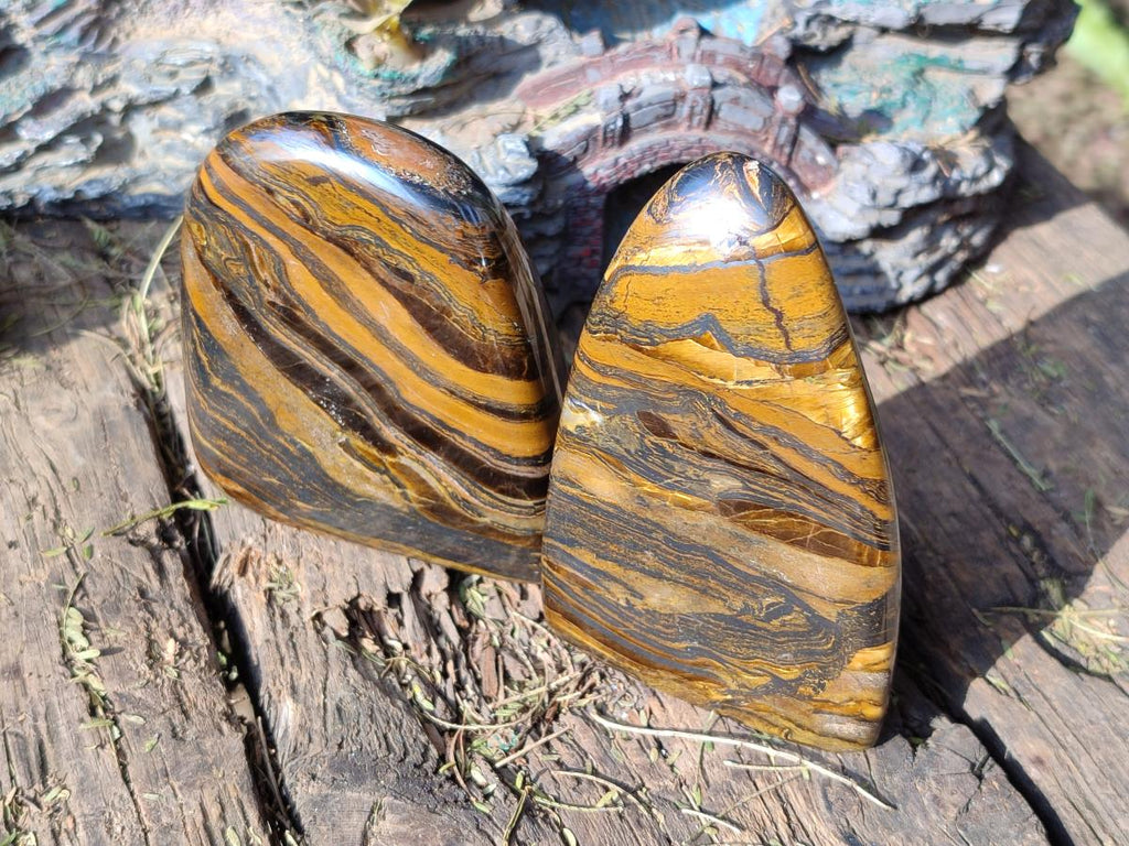 Polished Golden Tigers Eye Standing Display Pieces x 3 From Prieska, South Africa - Toprock Gemstones and Minerals 