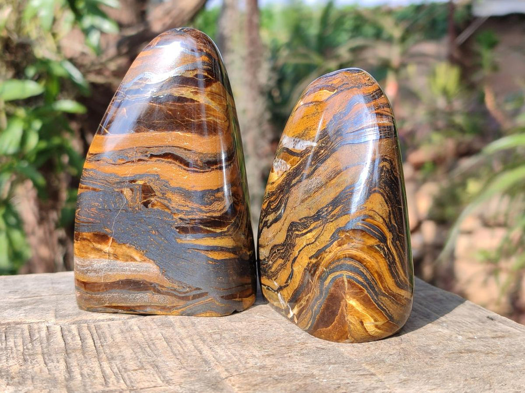 Polished Golden Tigers Eye Standing Display Pieces x 3 From Prieska, South Africa - Toprock Gemstones and Minerals 